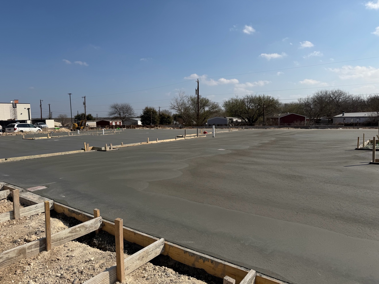 Large concrete slab pour with wood forms still in place