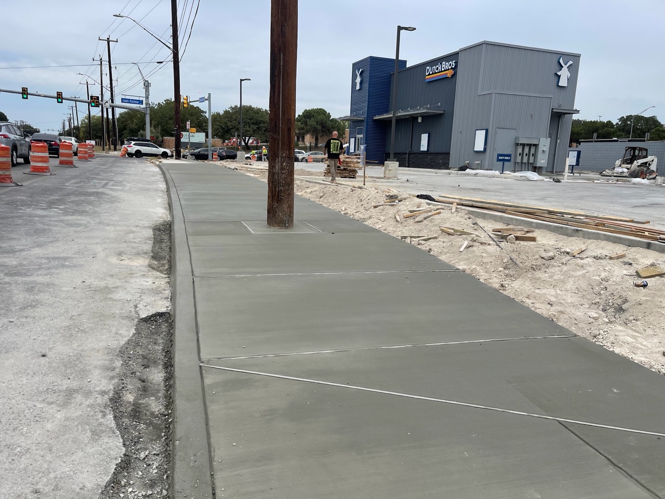 Freshly poured concrete sidewalk at the Dutch Bros in San Antonio